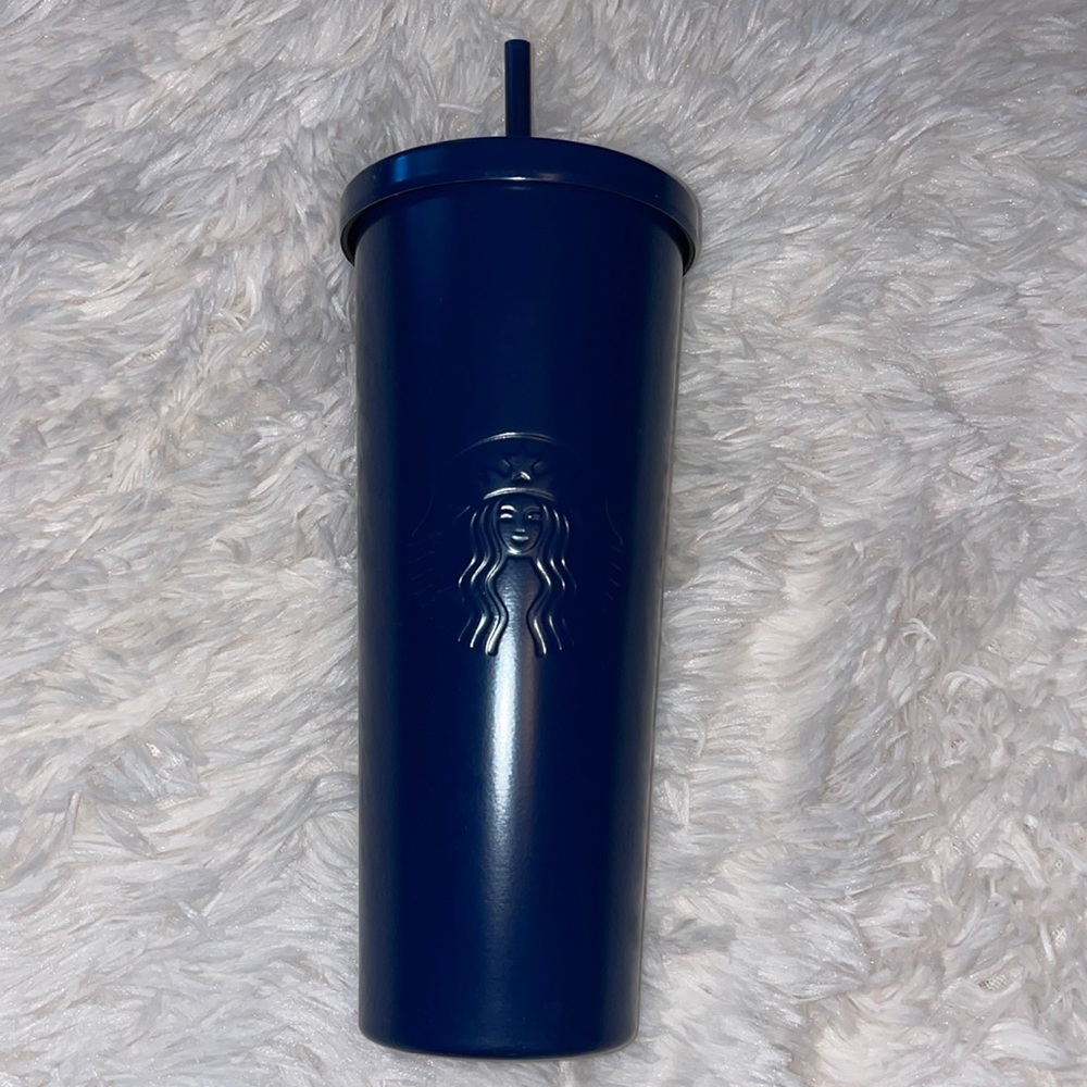 navy blue metal starbucks tumbler
